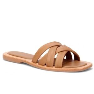 Crevo Women's Tan Chestnut Leather Slide Sandals | 12